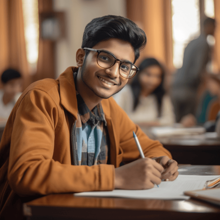 Student studying in library