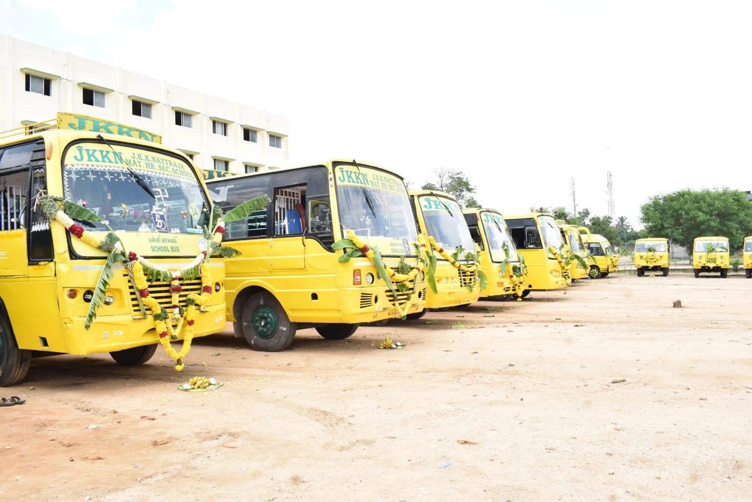 College buses parked